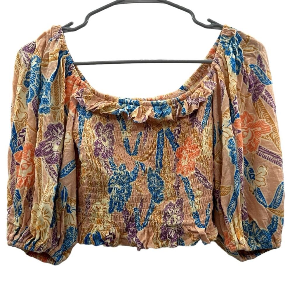 Urban Outfitters Beige Multicolor Tropical Floral Print Cropped Top Size S